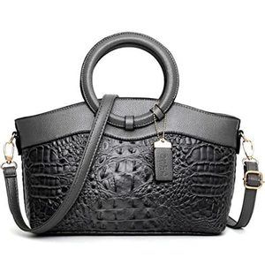Classic Crocodile Pattern Bag For Textured Ring Top Handle Satchel Style Strap